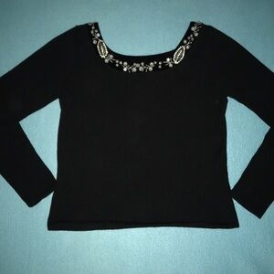 TIARA INTERNATIONAL jeweled details black long sleeve sweater NEW size L